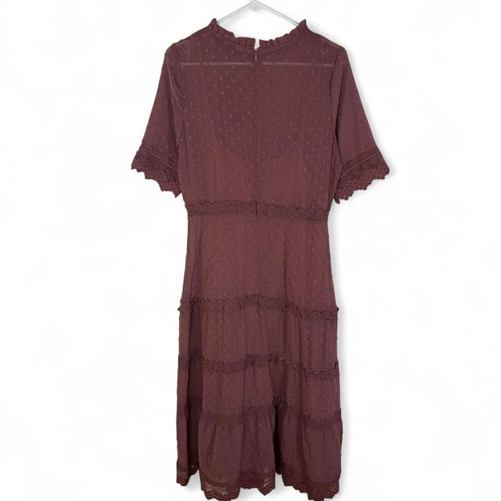 NWT Lulus Burgundy tufted polkadot Lace Tiered maxi Dress